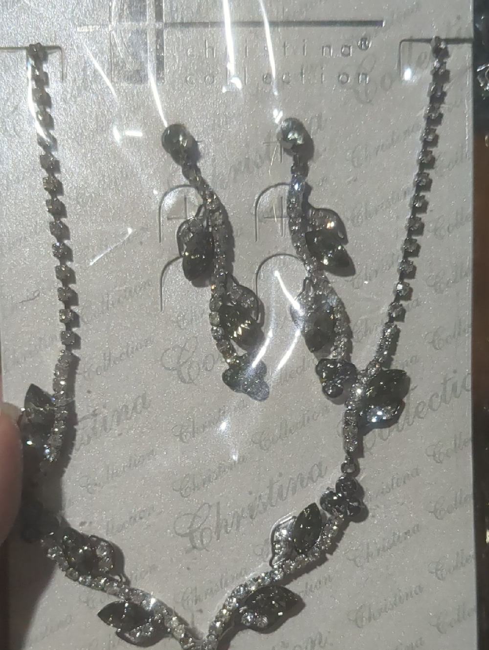 Christina Silver Leaf Crystal Necklace and Drop Earrings Set - Silver